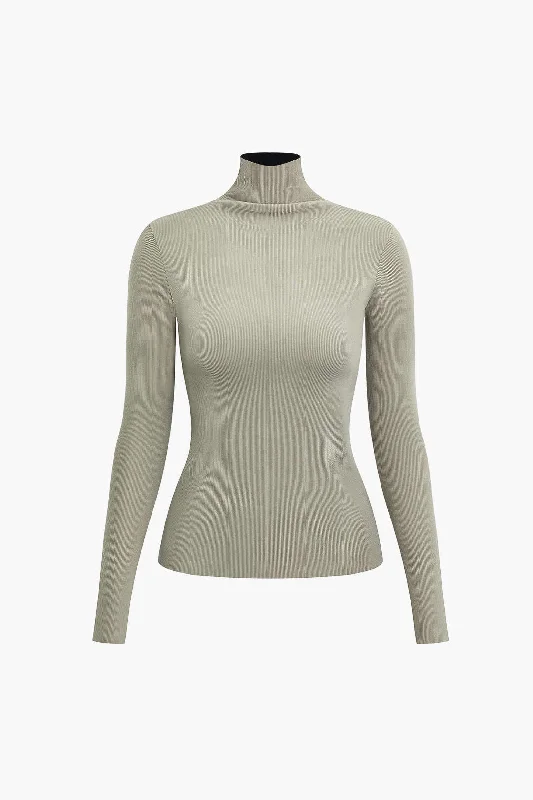 ladies fisherman flats-Turtleneck Colorblock Sleeve Reversible Top