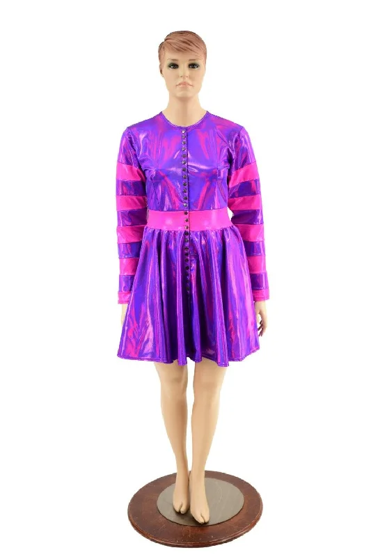 women’s round-neck tops-Pink & Purple Snap Front Breakaway Skater Dress