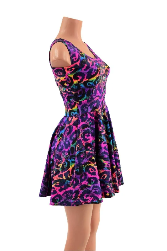 ladies prom gowns-Rainbow Leopard Tank Style Skater Dress