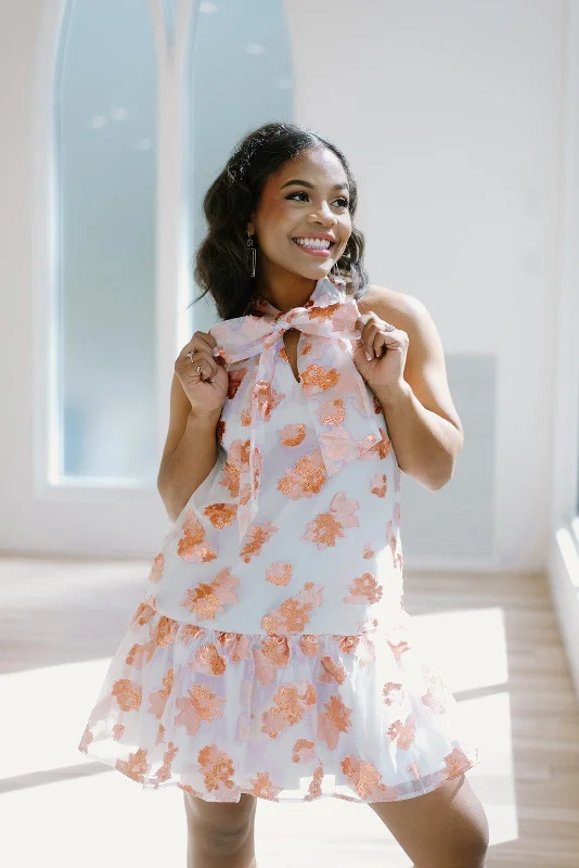 women’s puff-sleeve tops-Rose Gold Embroidered Dress