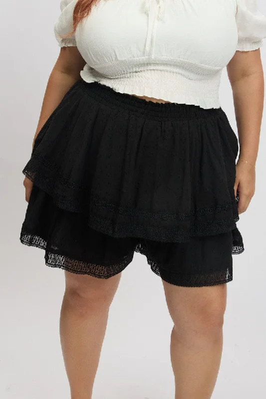 ladies baby shower gowns-Black Mini Skirt Tiered