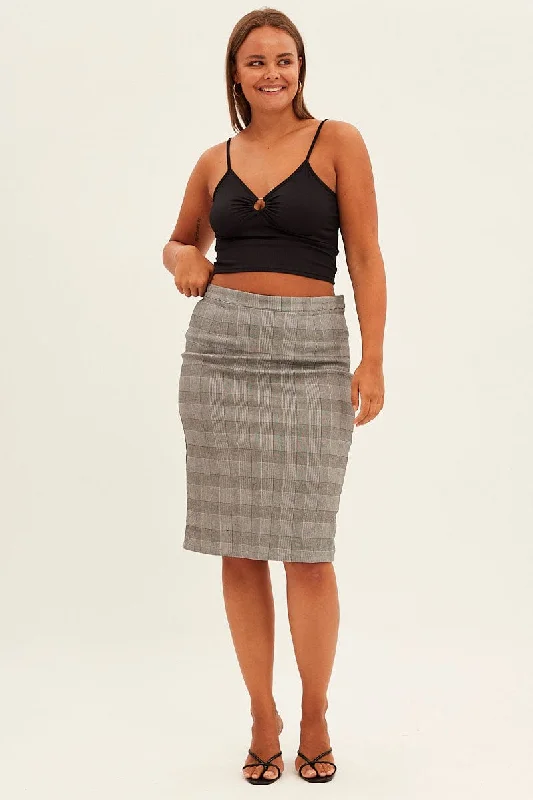 women’s relaxed shorts-Grey Check Workwear Skirt High Rise Bodycon