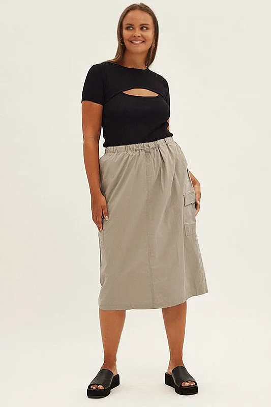 ladies whimsical rompers-Grey Parachute Midi Skirt