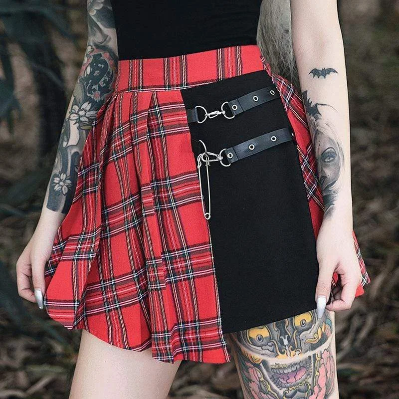 female swim blouses-Women's Contrast Color High-waisted Plaid Skirts