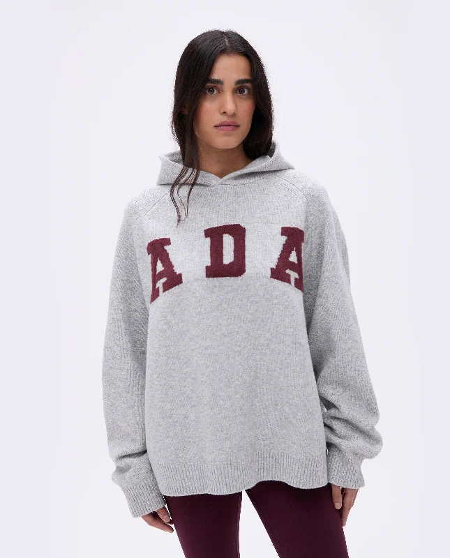 ladies bow-back blouses-ADA Oversized Knit Hoodie - Light Grey Melange/Burgundy