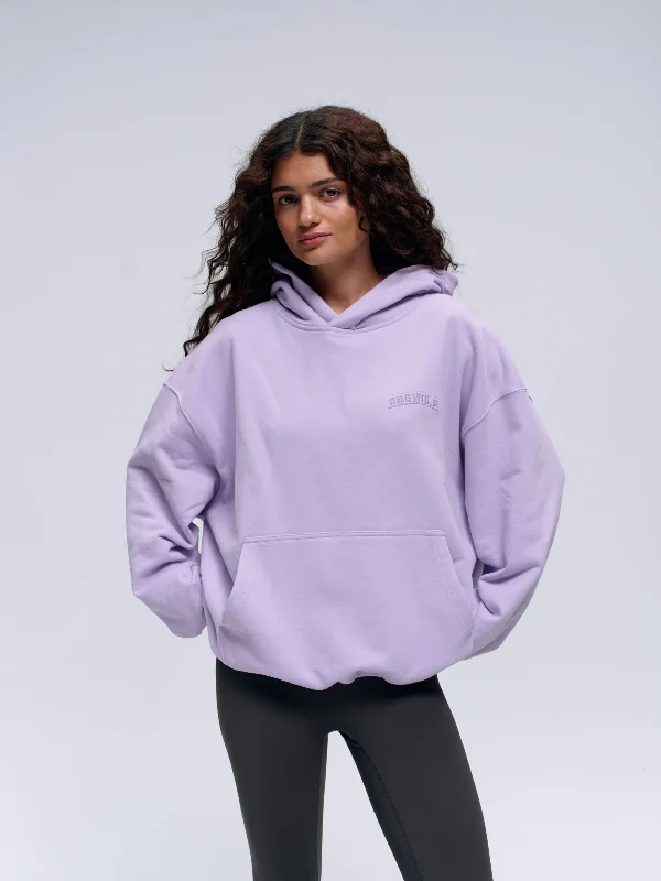 female linen vests-Varsity Oversized Hoodie - Lilac Purple