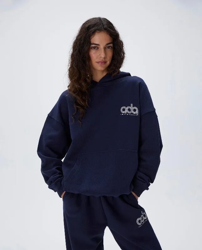 female cotton vests-Performance Oversized Hoodie - Navy Blue