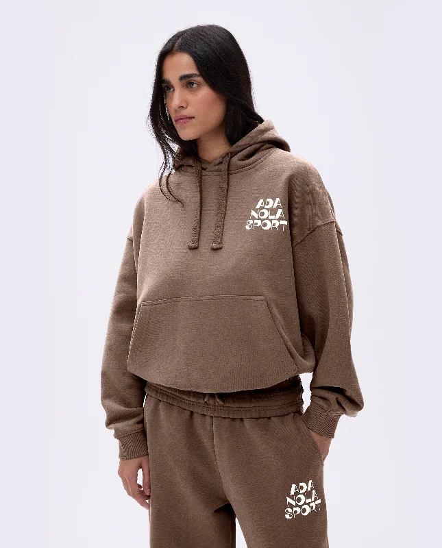 female beach wraps-Retro Relaxed Hoodie - Pebble Brown/Marshmallow White