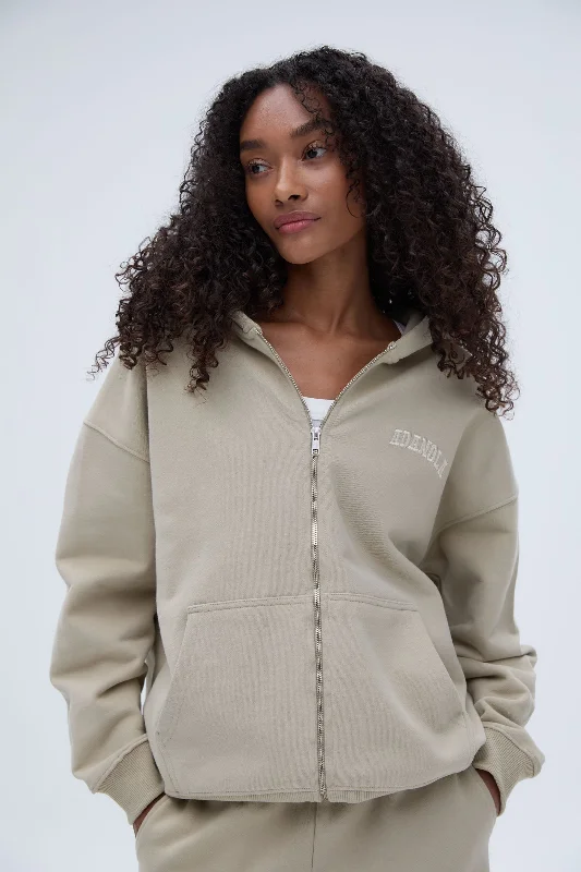 women’s tailored culottes-Varsity Oversized Full Zip Hoodie - Sand