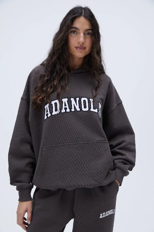 female pleated mini skirts-Varsity Oversized Hoodie - Coffee Bean